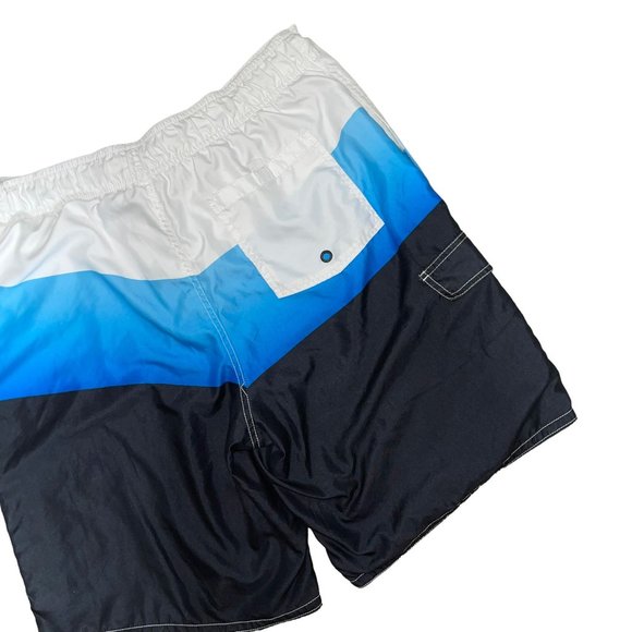 Ocean Pacific OP Swim Trunks Mens L 36 38 Blue Striped Mesh Pocket Logo Swimwear - Picture 7 of 9